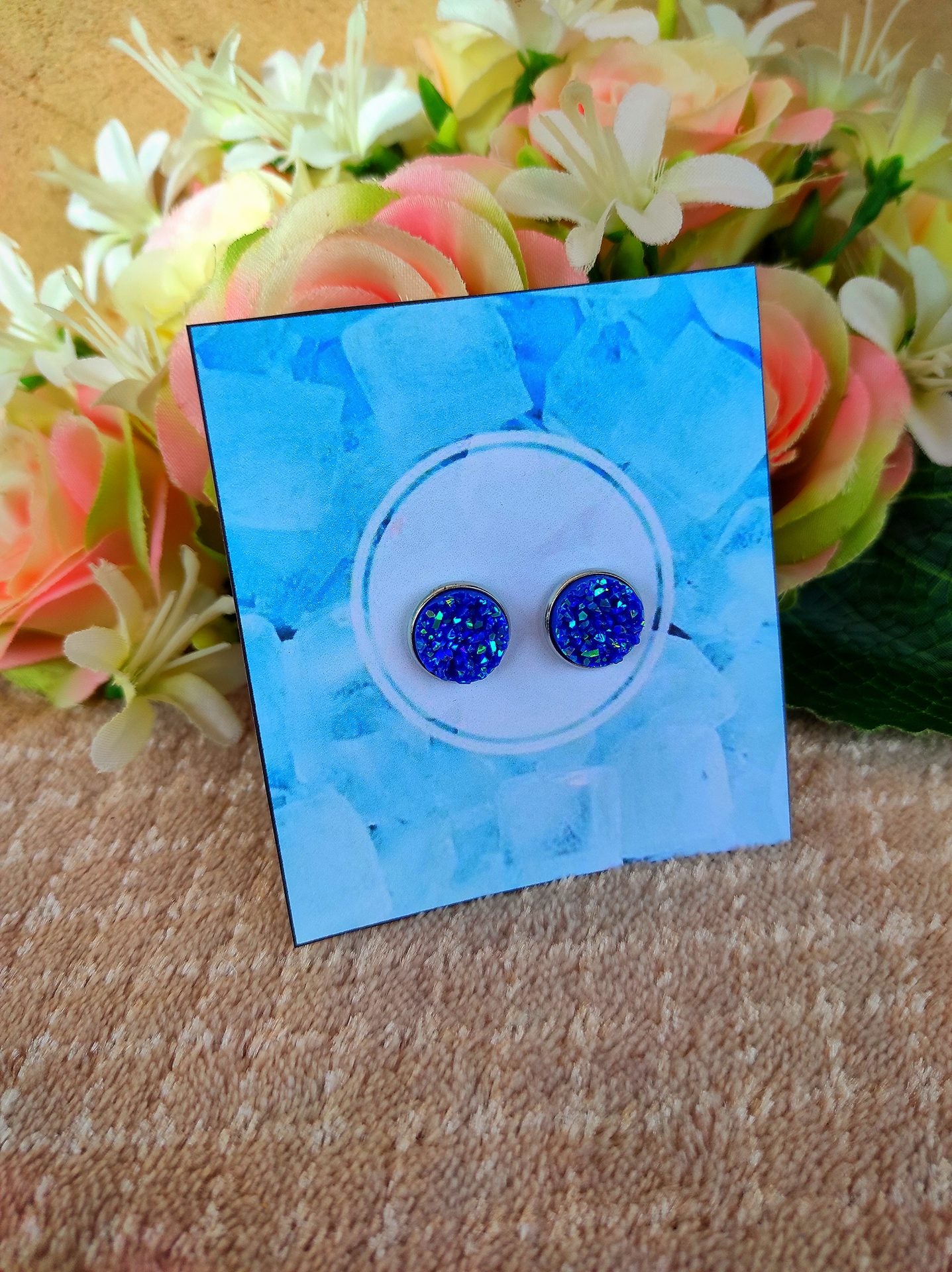 Különleges sötétkék csillogós fülbevaló